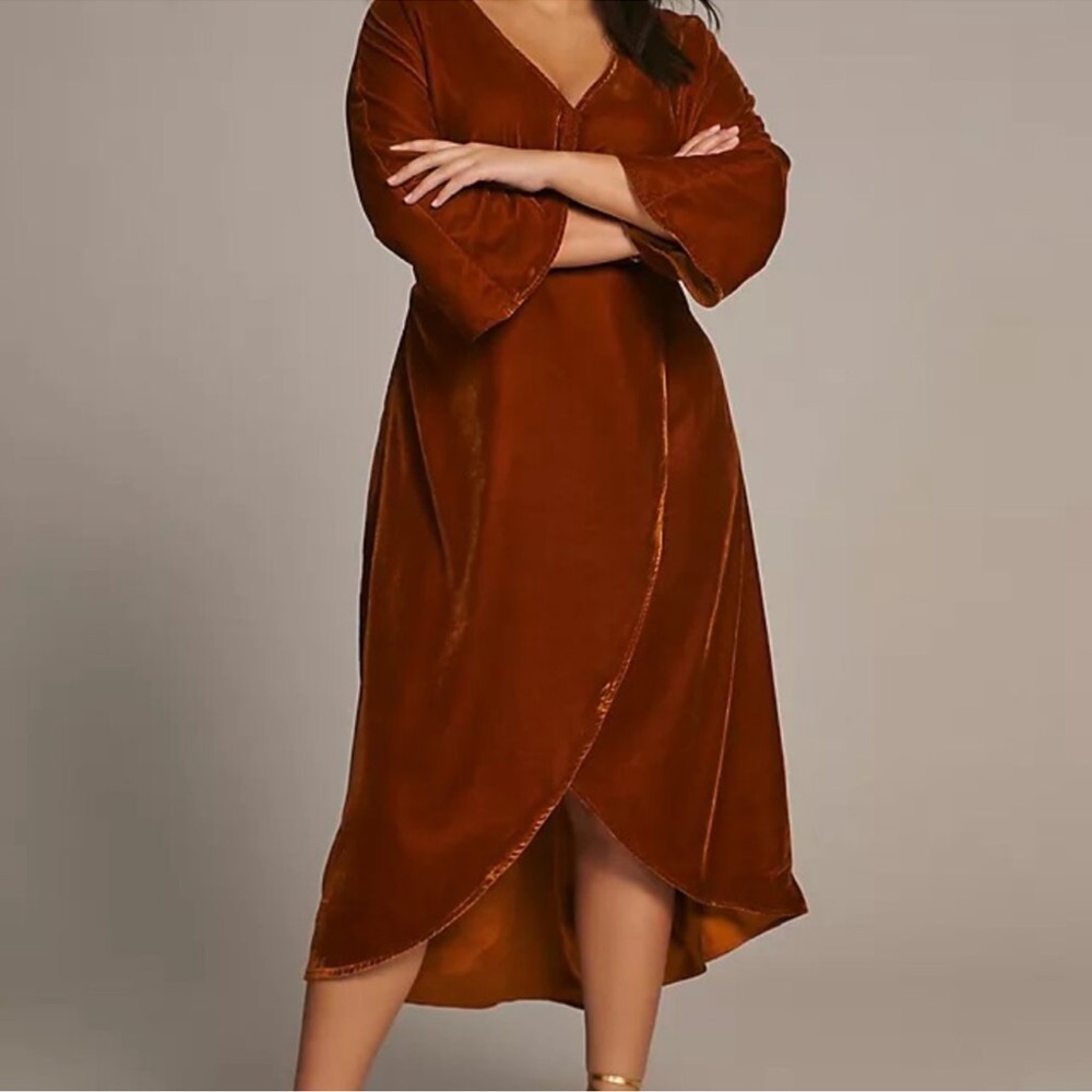 Anthropologie Let Me Be Asymmetrical Velvet Brown Dress NWT size 2X